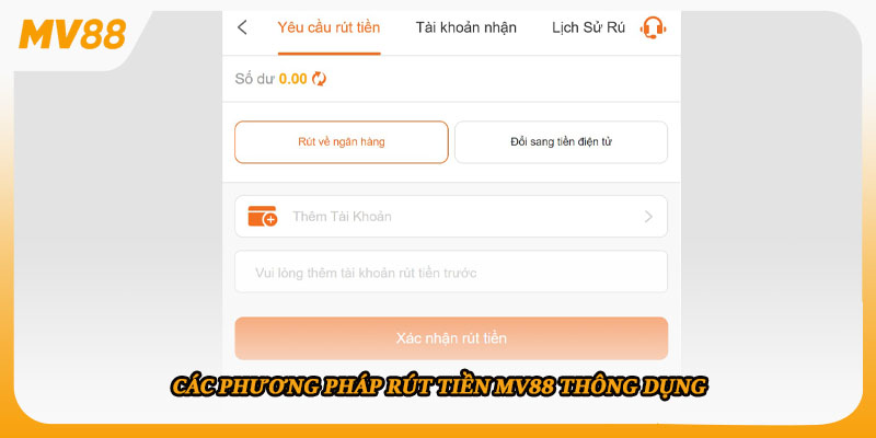 Các phương pháp rút tiền mv88 thông dụng